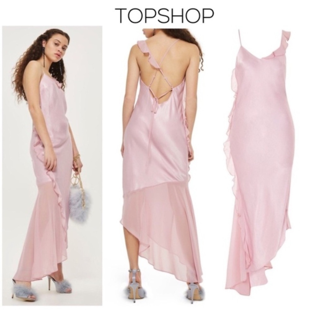 TOPSHOP Asymmetrical Frill Maxi Dress a strappy back and ruffled chiffon accents